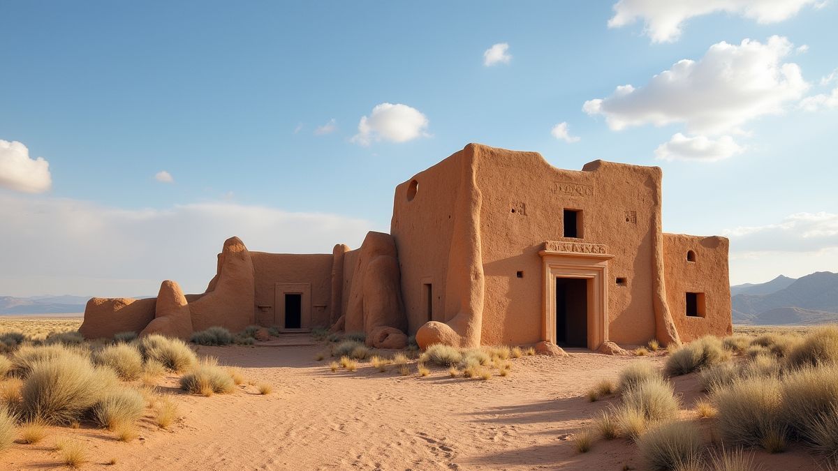 Een historisch monument in New Mexico dat oude architectuur toont.