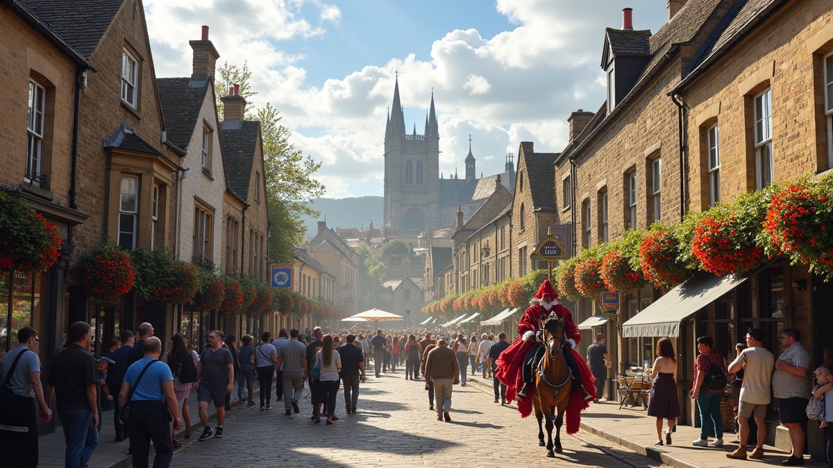 Een historisch Yorkshire stad tijdens een lokale viering