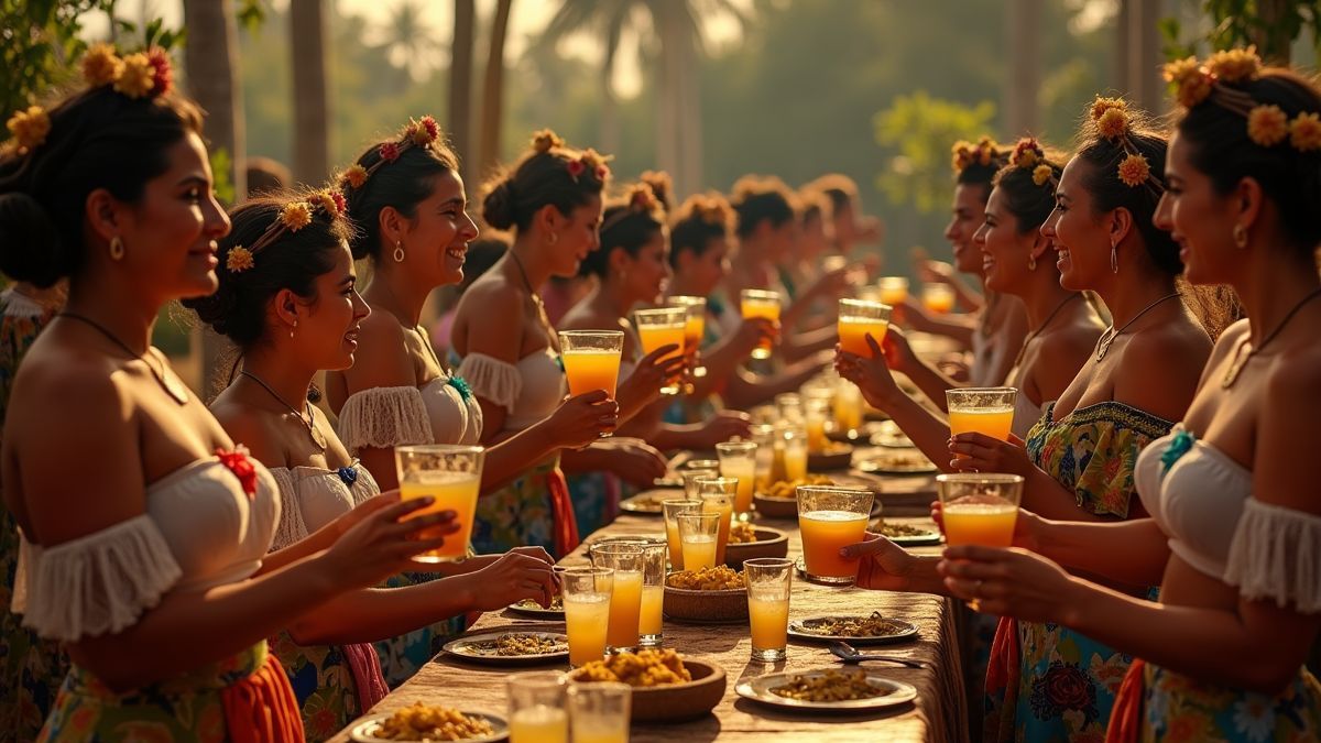 Een historische afbeelding van de viering van cachaça in Brazilië.