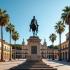 Een historische Braziliaanse plaza met koloniale architectuur en een standbeeld van Tiradentes