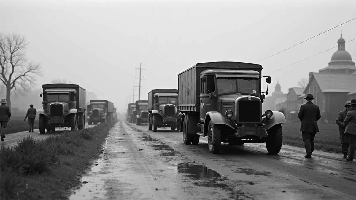 Een historische foto van militaire logistiek in actie