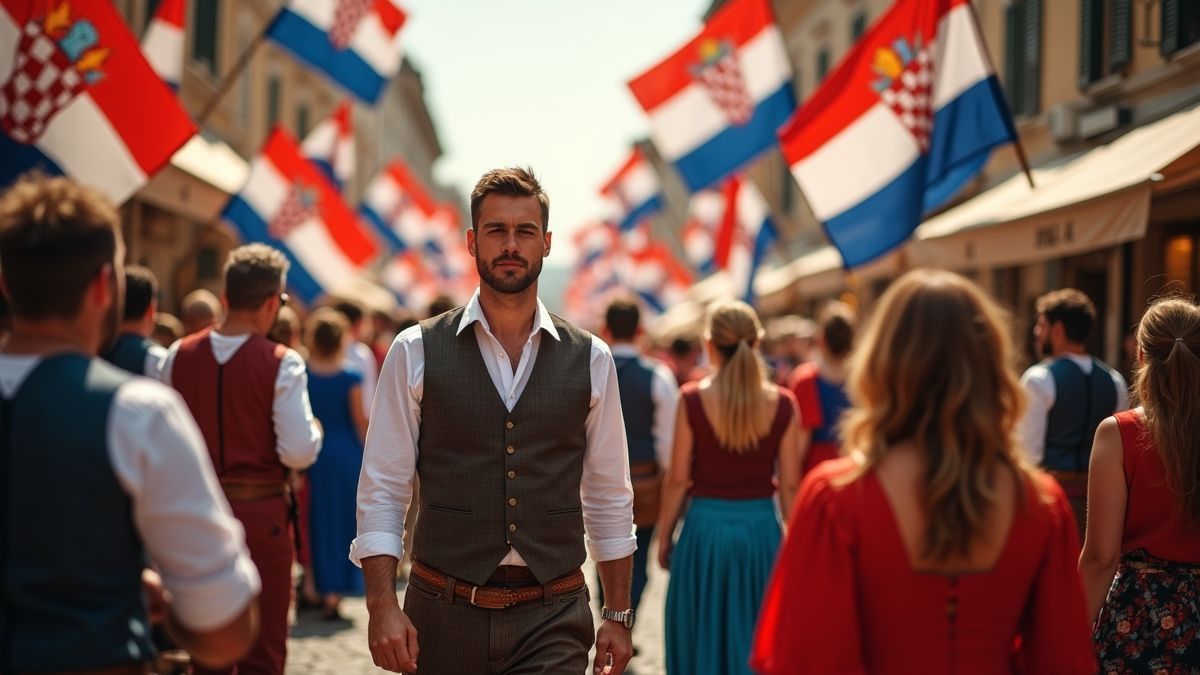 Een historische viering van de Onafhankelijkheidsdag met Kroatische vlaggen.