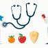 Een infographic over diabetes met een blauwe lint, gezondheidsvoeding en bloedtest.