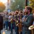 Een jazzconcert waarbij mensen genieten van live optredens in de open lucht.