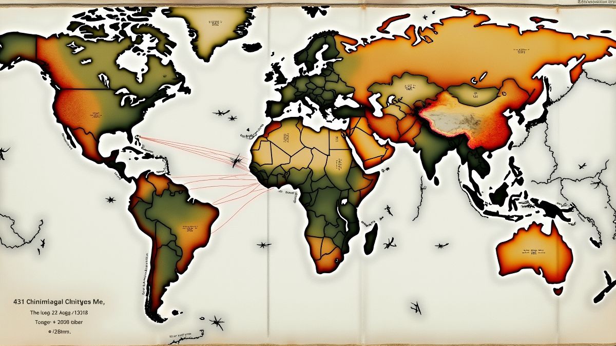 Een kaart van de middeleeuwse wereld met handelsroutes