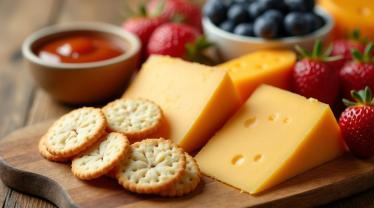 Verscheidenheid aan cheddar kaas op een feestelijke tafel