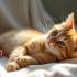 Een kat die ontspannen op een deken ligt in de zon.