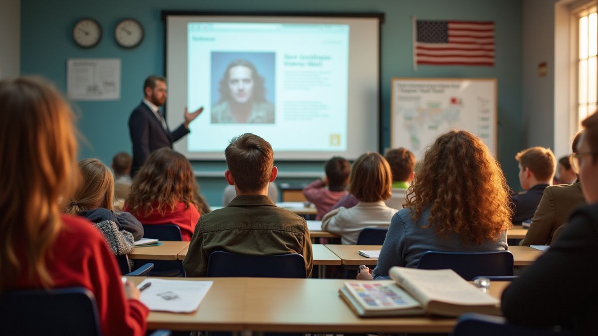 Een klaslokaal waar studenten leren over de geschiedenis van veteranen