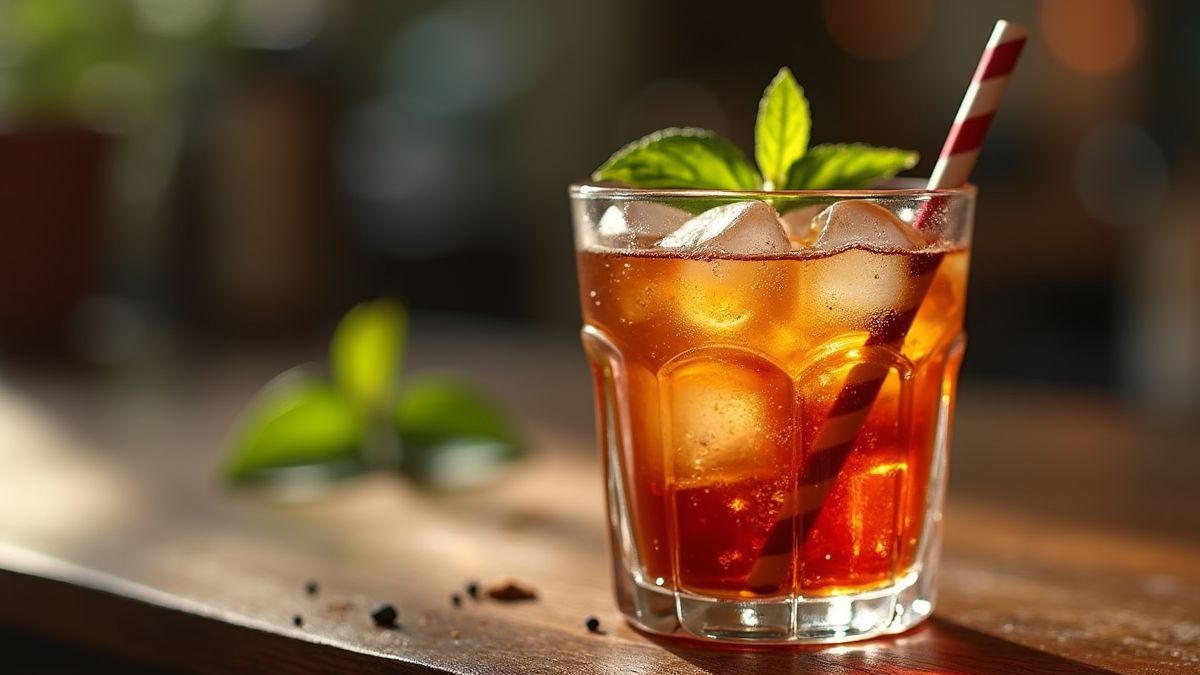 Een klassieke iced tea glas met een decoratieve rietje