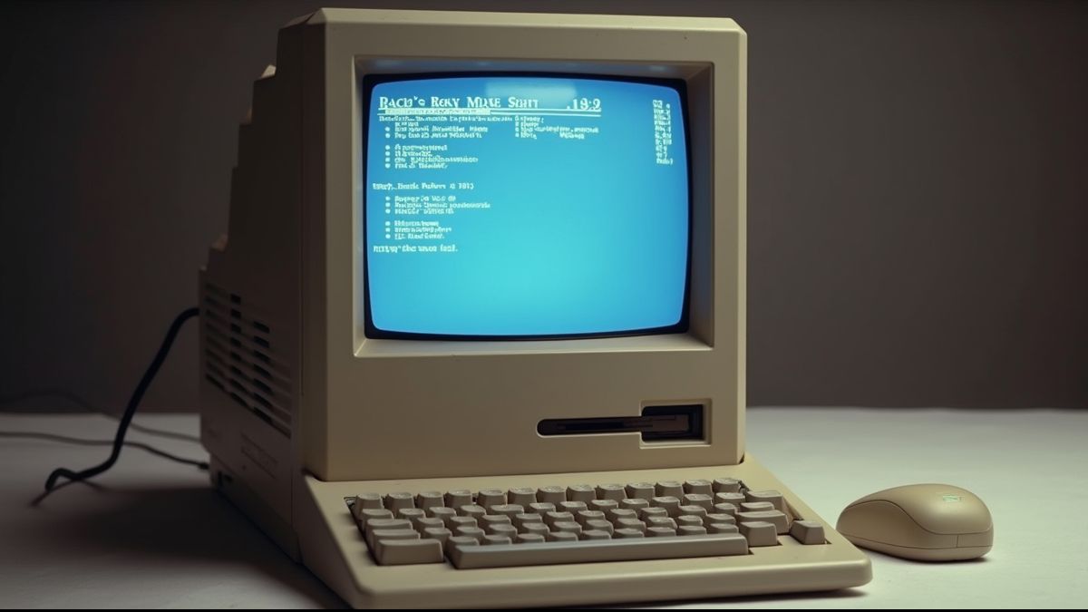 Een klassieke Macintosh uit 1984 met zijn GUI-scherm.
