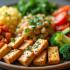 Een kleurrijk bord met verschillende tofu-gerechten