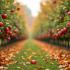 Een kleurrijke appelboomgaard in de herfst