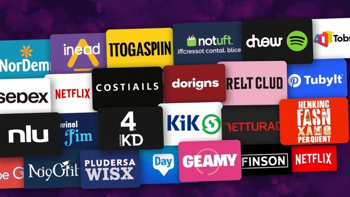 Een kleurrijke collage van bekende streamingdiensten.