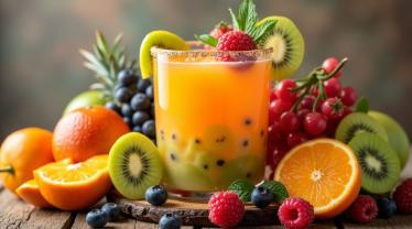 Kleurrijke fruitcocktails in eleganten glazen