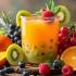 Een kleurrijke fruitcocktail presentatie met verschillende soorten fruit