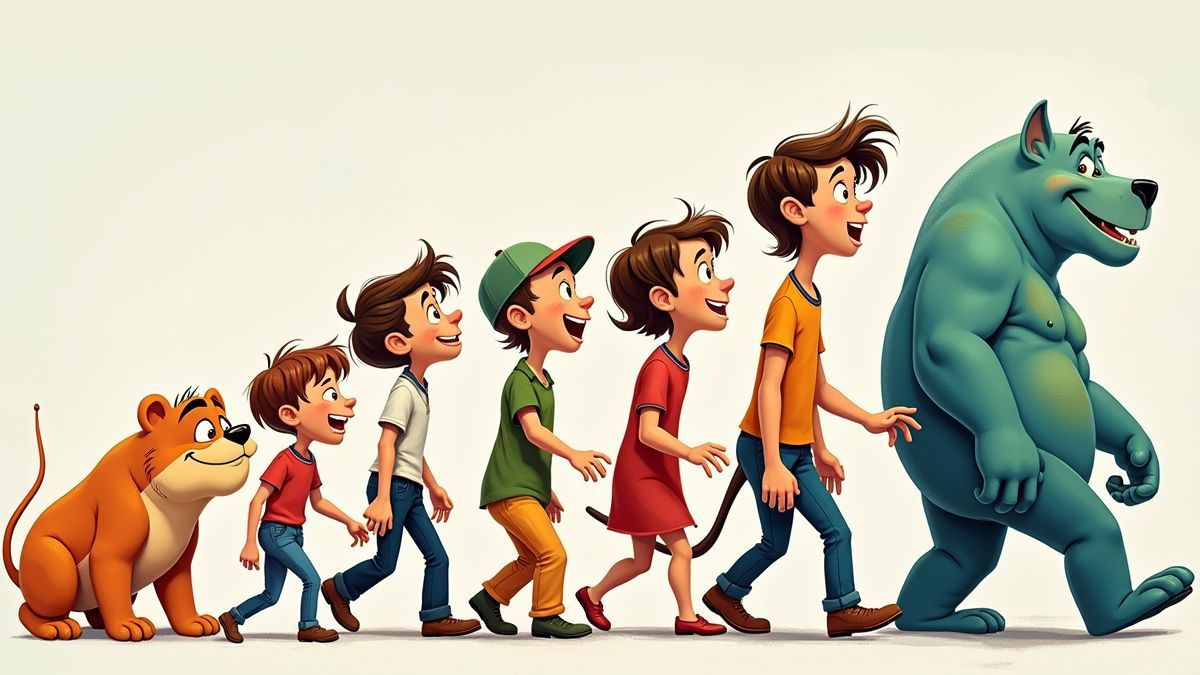 Een kleurrijke illustratie die de evolutie van animatietechnieken toont.