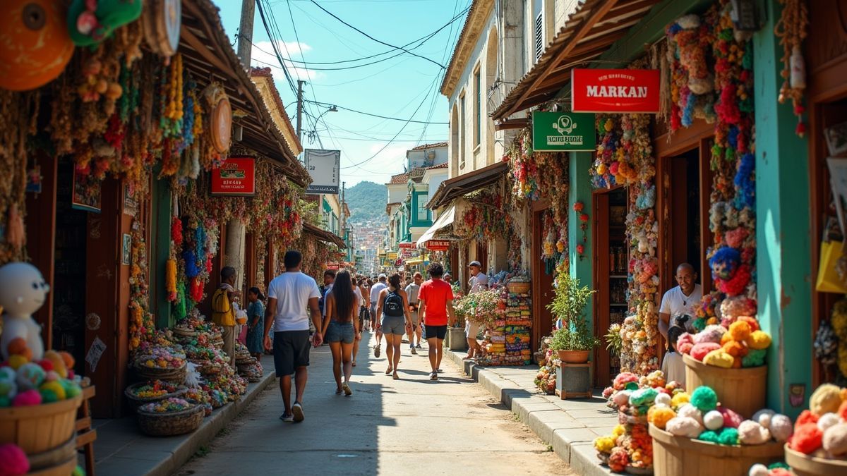 Een kleurrijke markt met reggae-geïnspireerde kunst en mode.
