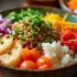 Een kleurrijke poke bowl met verse ingrediënten