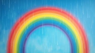 Regenboog over een regenachtig Belgisch stadsgezicht