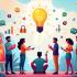 Een kleurrijke scène van creatieve activiteiten zoals schilderen, digitale innovatie en brainstormsessies.