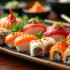 Een kleurrijke sushi schotel met verschillende sushirollen