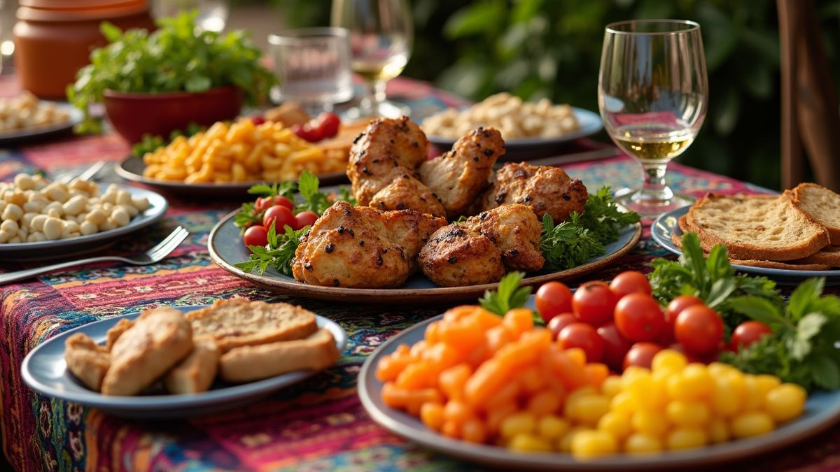 Een kleurrijke tafel met traditionele Argentijnse gerechten voor een feestelijke bijeenkomst