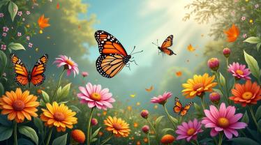 Vlinder op een bloem in een weelderige tuin