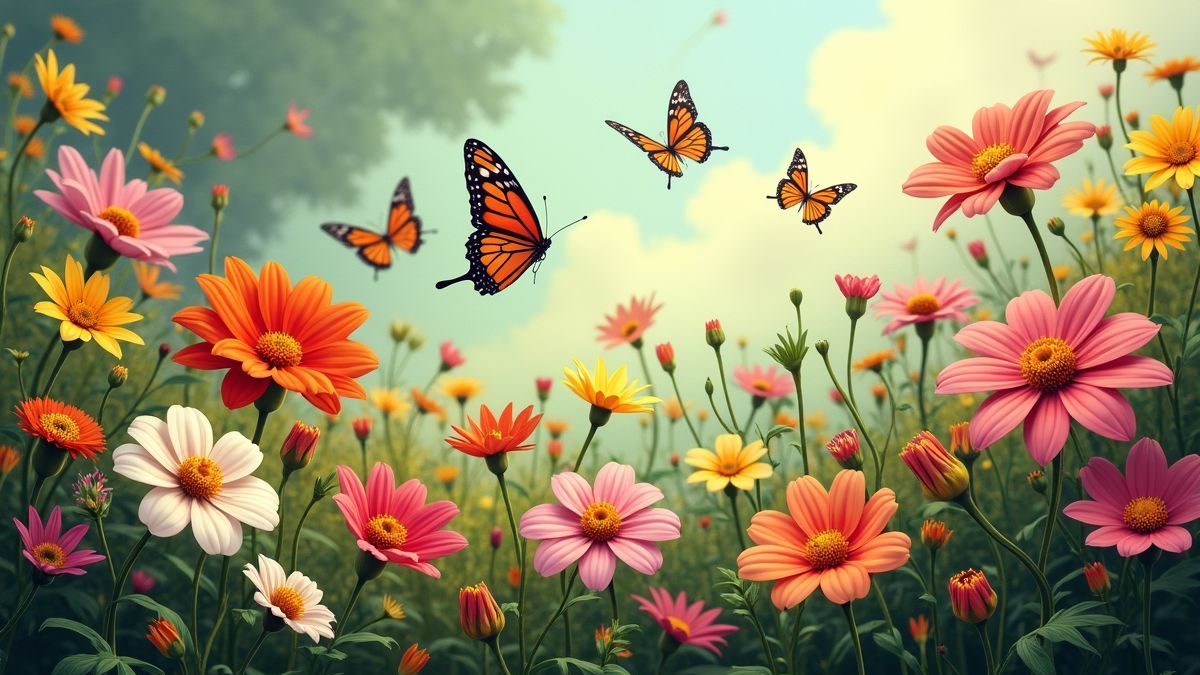 Een kleurrijke tuin vol vlinders.