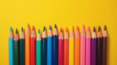 Een kleurrijke verzameling potloden tegen een heldere achtergrond