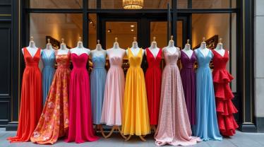 Groep vrouwen die kleurrijke jurken dragen in een park