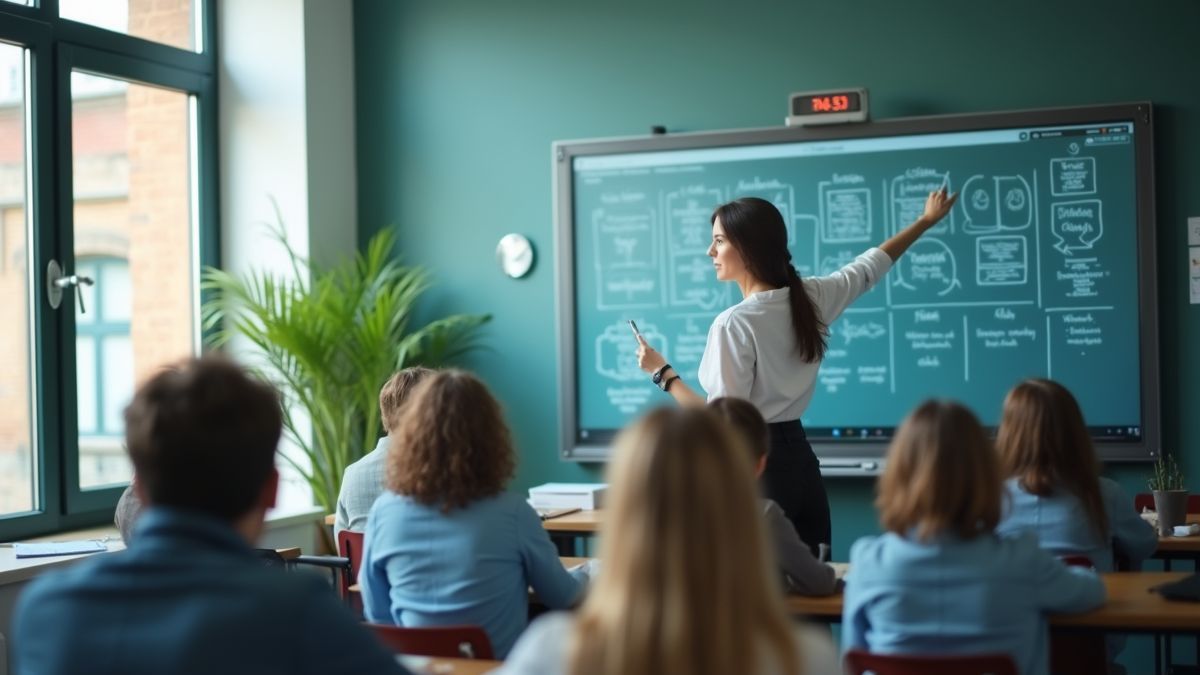 Een leraar die moderne technologie gebruikt in de klas