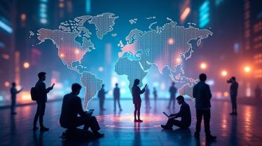 Een levendig beeld dat de wereldwijde communicatietechnologie symboliseert