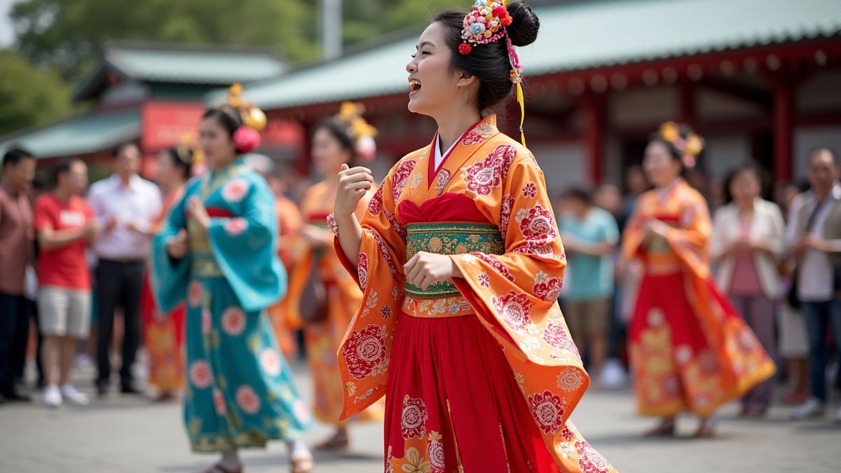Een levendig festival dat de Japanse cultuur toont met traditionele muziek en dans.