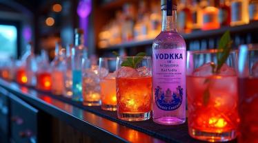 Een levendige cocktailbar met een verscheidenheid aan vodka-dranken