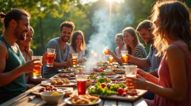 Een levendige en feestelijke barbecue met vrienden