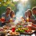Een levendige en feestelijke barbecue met vrienden