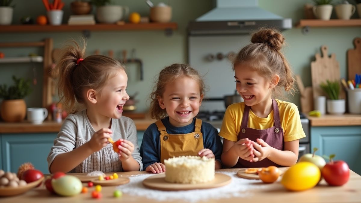 Een levendige familiebaksessie met vreugde en lachen.