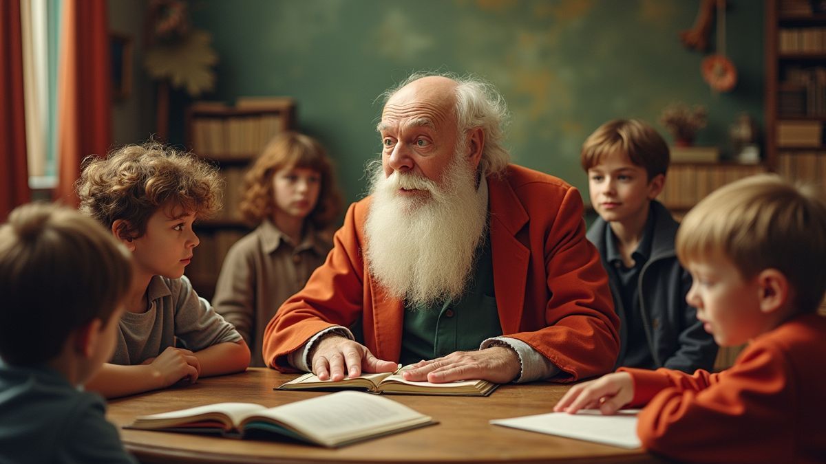 Een levendige illustratie van Edward Lear met kinderen die genieten van poëzie.