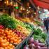 Een levendige markt met kleurrijke verse groenten
