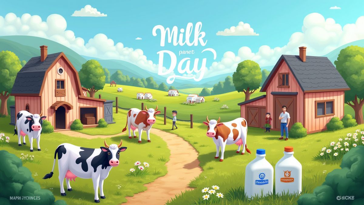 Een levendige melkboerderij waar Wereld Melk Dag wordt gevierd.