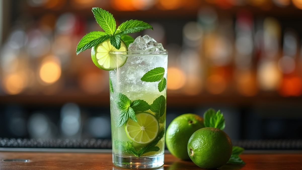 Een levendige mojito cocktail met verse munt en limoen