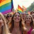 Een levendige viering van LGBTQIA+ Pride met regenboogvlaggen.