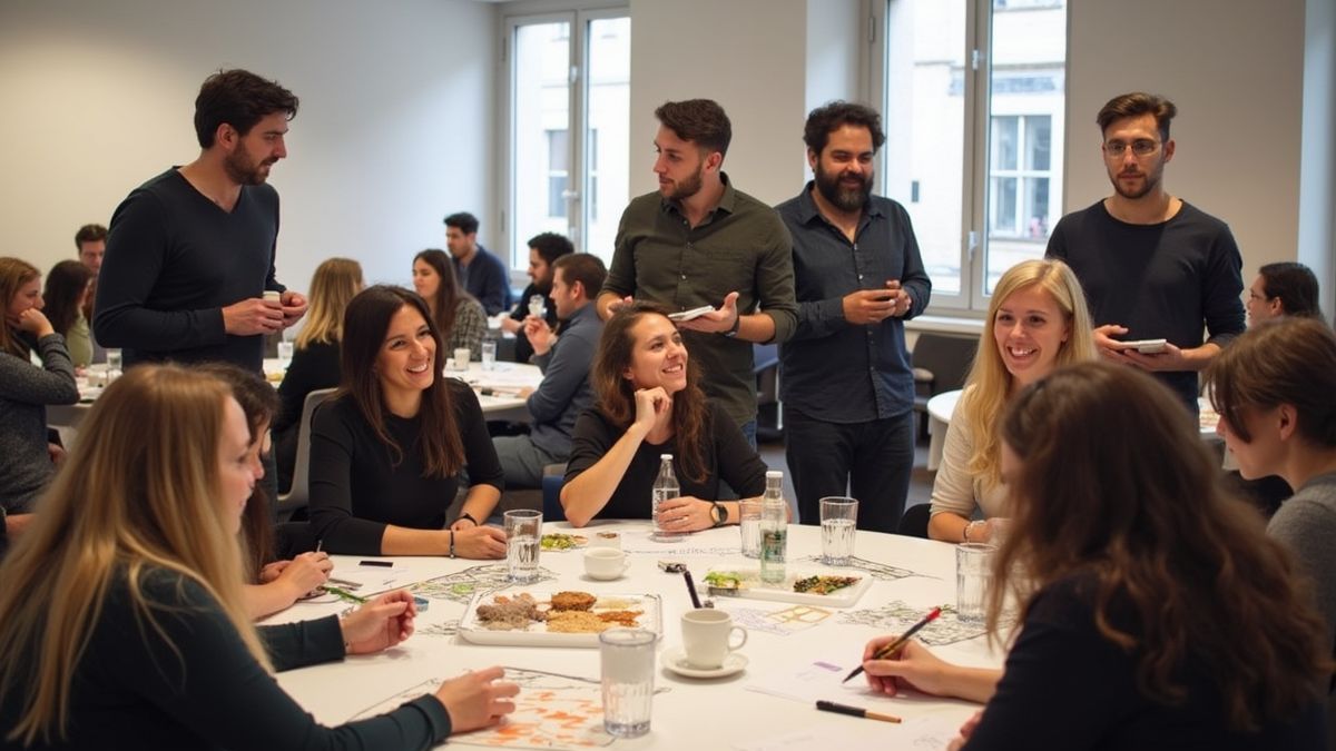 Een levendige workshop waar ontwerpers ideeën en schetsen delen