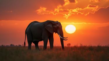 Een majestueuze olifant in de Afrikaanse zonsondergang