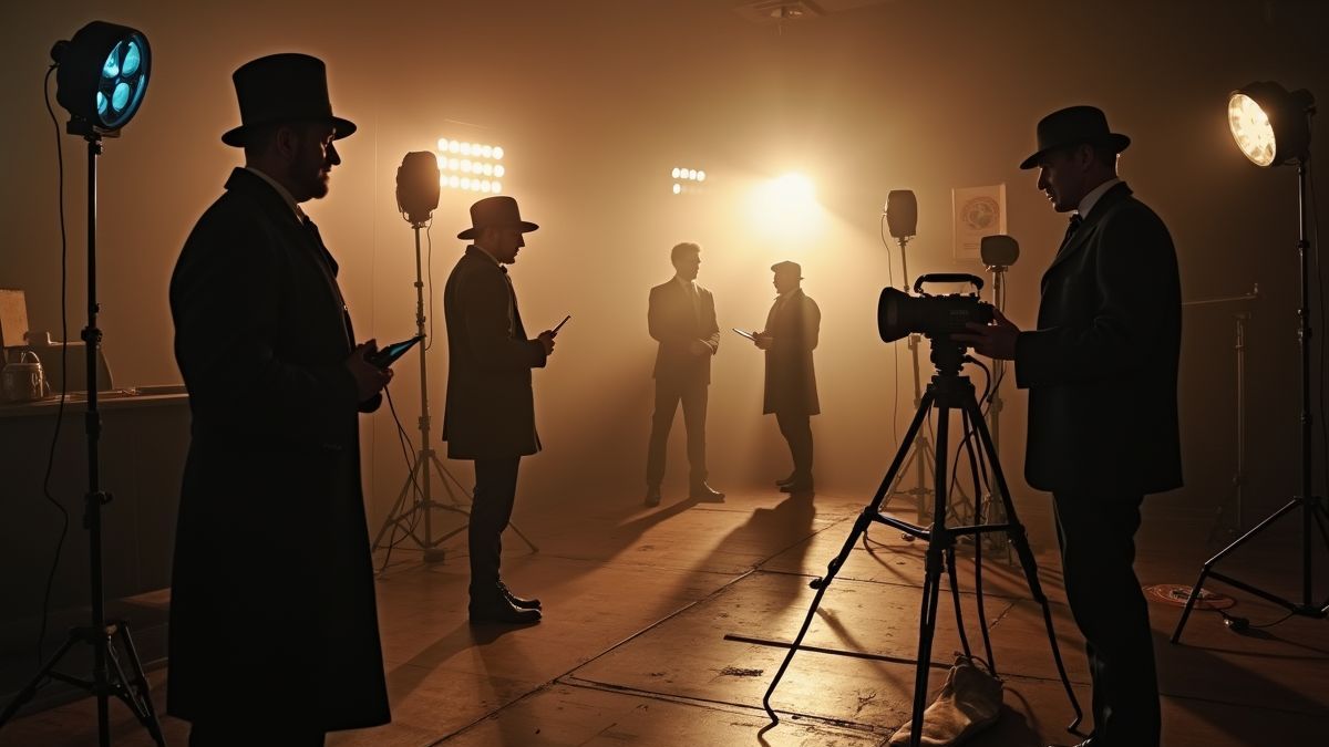 Een moderne filmset met invloeden van stille films