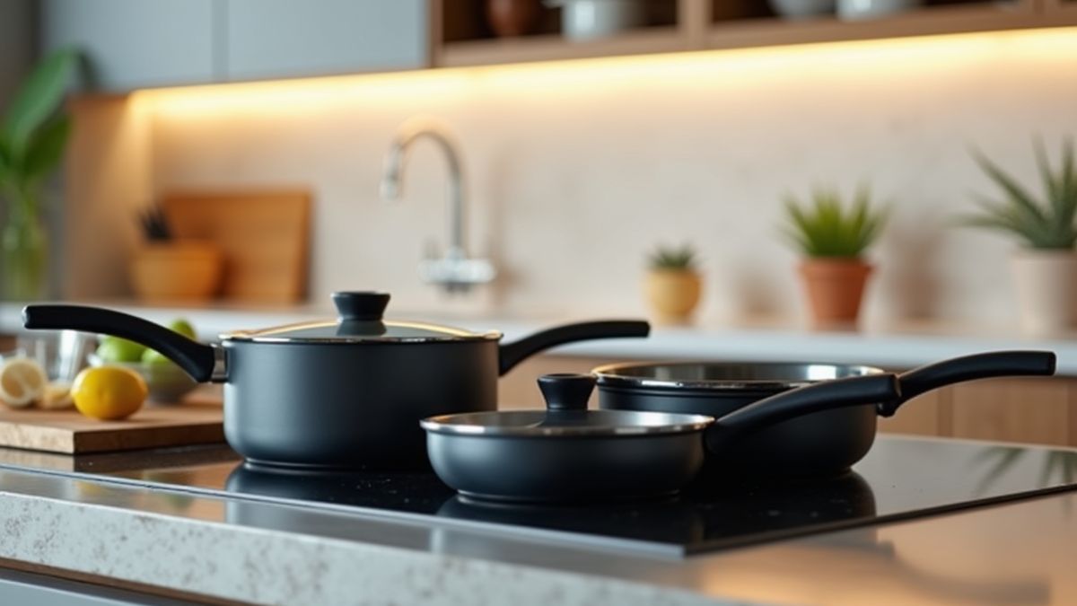 Een moderne keuken met een anti-aanbak Teflon kookpan.