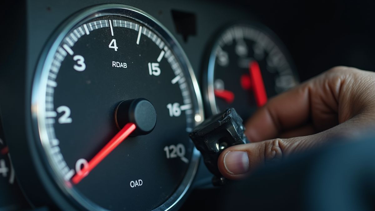 Een monteur die aan de odometer van een auto werkt