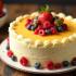 Een mooi versierde spons cake met verse vruchten