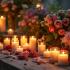 Een mooie herdenkingsplek voor huisdieren met kaarsen en bloemen