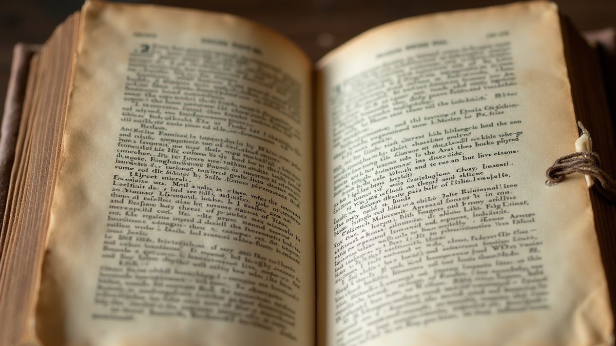 Een oud boek met handgeschreven lange woorden.